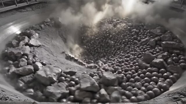 Industrial Ball Mills Grinding Rocks Into Powder