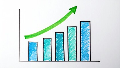 Bar graph with upward trending green arrow indicates growth