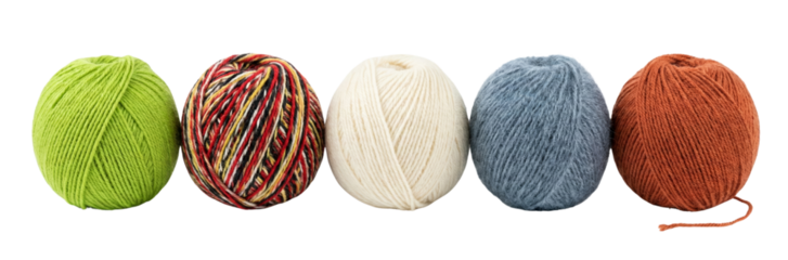 Five Balls of Yarn in Assorted Colors: Green, Multicolored, White, Blue, and Orange