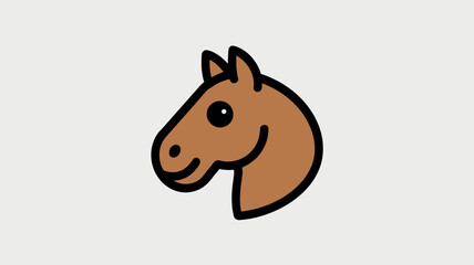 Obraz premium Cartoon horse head in cute smiling expression with brown color and simple line art style for equestrian branding