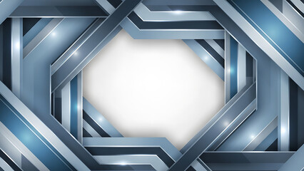 Abstract futuristic frame with metallic geometric interlocking strips