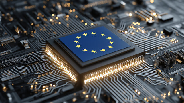 European Union Digital Microchip Concept Representing EU Technology Strategy, Semiconductor Innovation, Digital Sovereignty, Cybersecurity, and Advanced European Tech Infrastructure