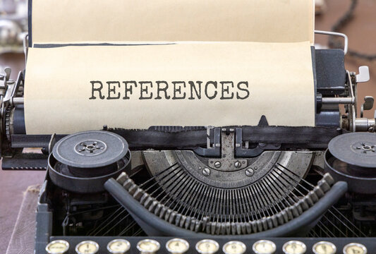 References or reference symbol. Concept word References typed on beautiful old retro typewriter. Beautiful white paper background. Business references or reference concept. Copy space.