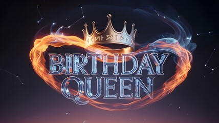 Birthday Queen: Sparkling Crown, Fiery Heart Ring, and Regal Letters for a Festive Celebration