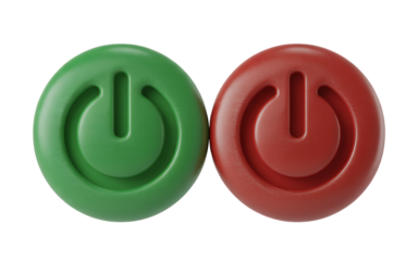 Green and red power buttons side by side on white isolated on transparent background