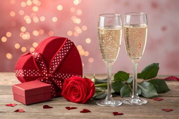 Valentine&rsquo;s Day Background with Champagne Glasses for Romantic Celebration