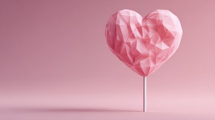 A geometric, pink heart shape on a soft pink background, symbolizing love and affection in a modern, artistic style.