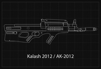 Weapon AK Assault Rifle Blueprint Background Simple Vektor Flat Design