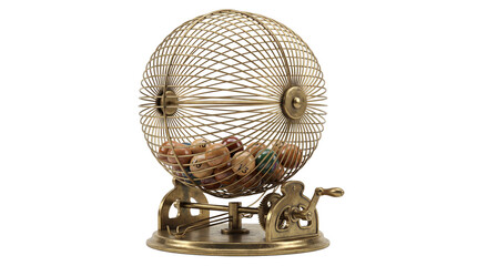 Fototapeta premium Brass Wire Lottery Machine with Numbered Balls Product Shot isolated PNG with Transparent Background
