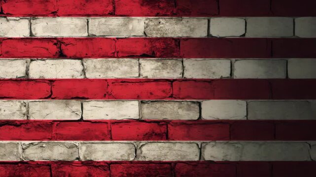 Worn vintage painted American flag distressed weathered brick wall with gritty texture and bold