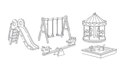 Naklejka premium Playground Dreamscape: A charming array of playground equipment comes to life, ready to ignite imagination and adventure. 