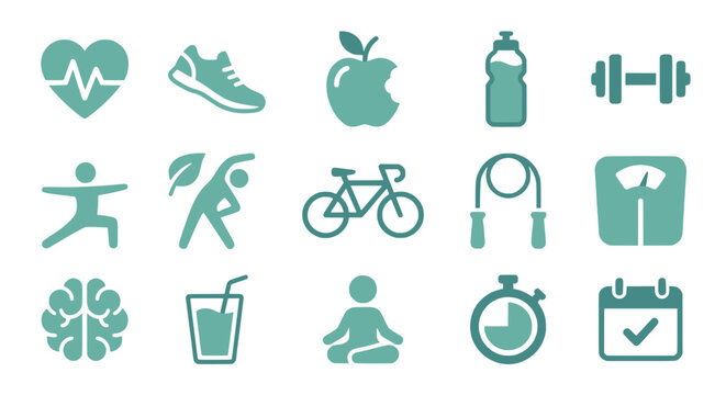 Flat vector health and fitness icons set