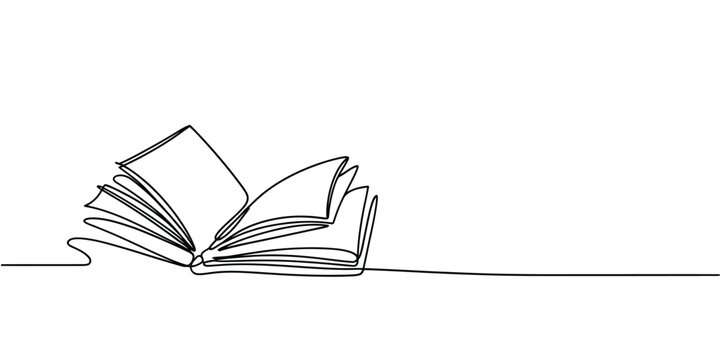 An open book illustration rendered as a single continuous line drawing