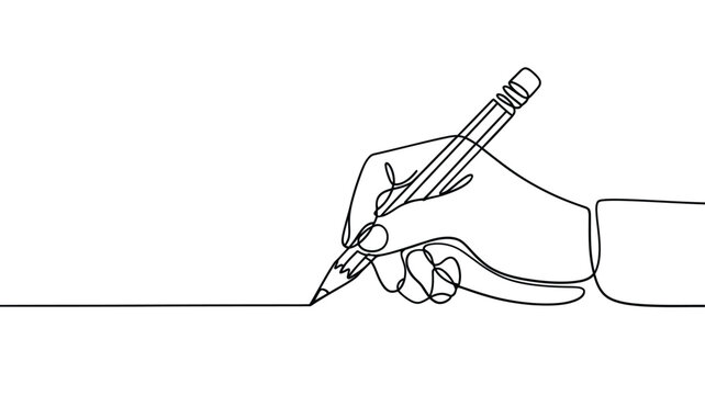 A hand holding a pencil drawing a continuous line on white background
