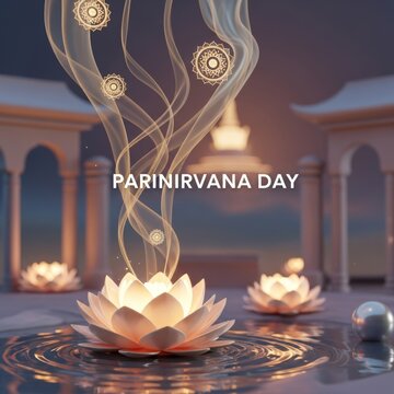 Tranquil lotus flowers and smoke for Parinirvana Day