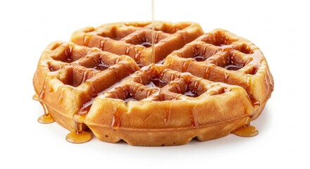 Single Waffle with Light Syrup Drizzle on White Background