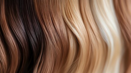Fototapeta premium Flowing hair color gradient from dark brown to blonde showcasing smooth texture and natural shine for beauty salon and haircare concepts.
