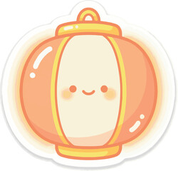 Obraz premium Cute glowing paper lantern sticker with happy face - Vector Illustration.