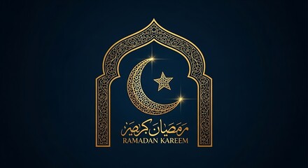 Ramadan Kareem Islamic Greeting Card with Crescent Moon and Star