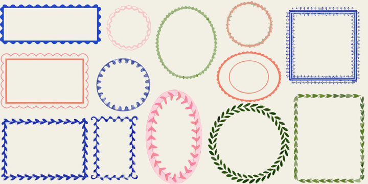 Colorful collection of decorative frames and borders in various shapes and designs