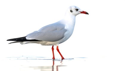 Fototapeta premium Elegant Black-Headed Gull Standing Tall Against a Clean White Backdrop.