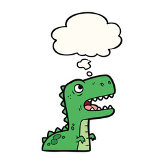Naklejka premium Cartoon dinosaur thinking with thought bubble