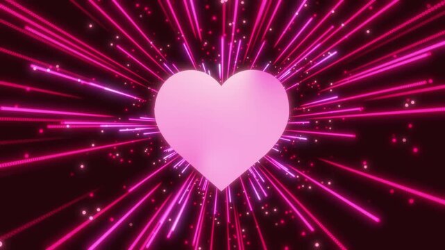 A love explosion on Valentine's Day. An animated pink heart glows with brilliant light and romantic energy