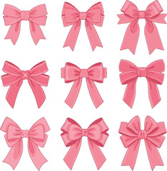 Pink ribbon bows silhouette on white background