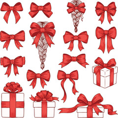 Red bows and gifts silhouette illustration