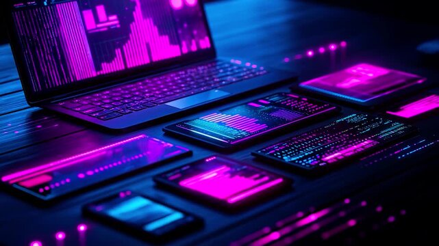 Closeup of a digital dashboard displaying realtime equipment metrics with colorful graphs and charts representing production levels and efficiency.