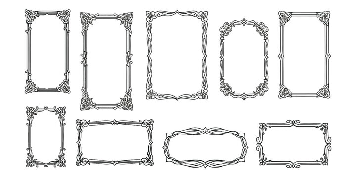 Collection of elegant vintage ornamental frames in black and white