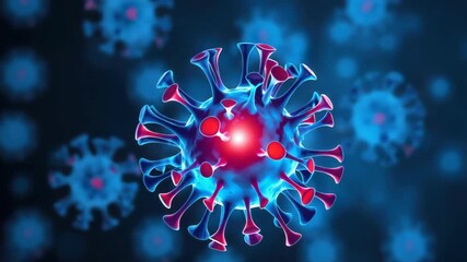 Novel coronavirus microscopic illustration glowing center dramatic blue red 3D virus particle - Powered by Adobe
