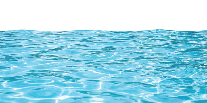 Clear blue water surface with gentle ripples and sunlight reflections isolated on white background