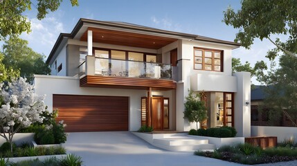 Tropical modern house exterior for property promotion 3D rendering