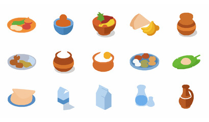 Minimal Hindu vegetarian food outline icons editable stroke vector for religious and cultural design