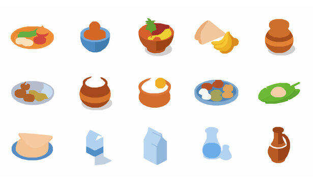 Minimal Hindu vegetarian food outline icons editable stroke vector for religious and cultural design
