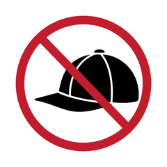No Hat Allowed Black Silhouette Prohibition Icon.