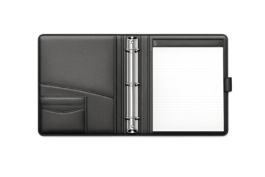 Elegant black leather binder folder with notepad and card slots, perfect for business professionals