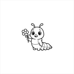 Obraz premium Cute Caterpillar Holding Flower Cartoon Vector Illustration