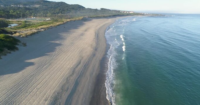Aerial view of sandy beach and blue ocean The concept of summer. ancora, caminha