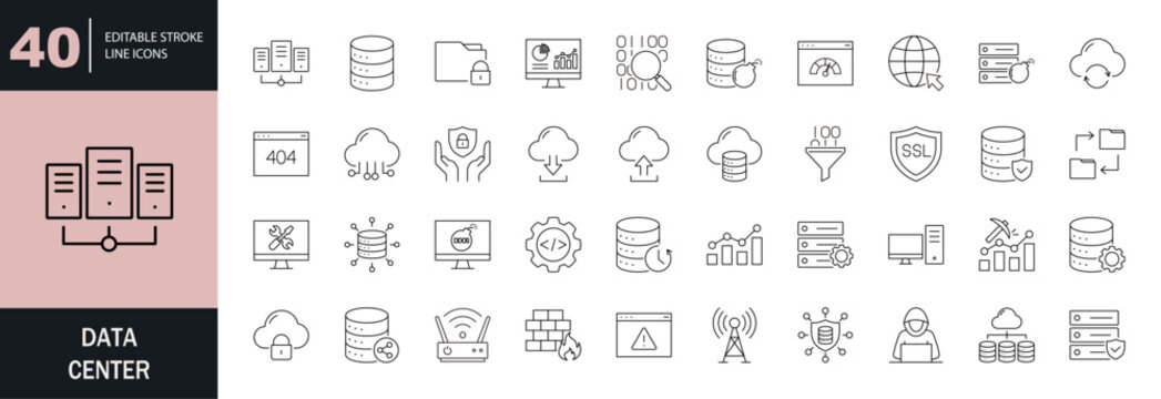 Data Centericon set. Editable line icons. Vector illustration.