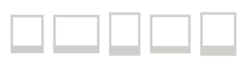 Set of polaroid style photo frames, instant picture templates, minimal blank borders for design and social media on transparent background