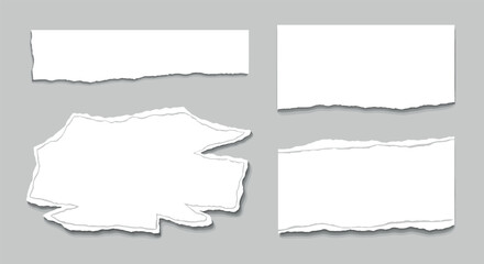 Collection of torn white paper pieces with ragged edges and soft shadows vector