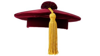Isolated academic regalia, mortarboard hat with tassel, education degree celebration success