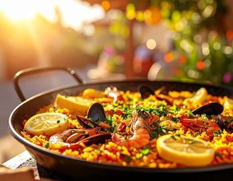 Spanische Paella mit Meeresfr&uuml;chten