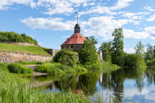 The round tower of the ancient fortress of Korela. Priozersk, Leningrad region, Russia