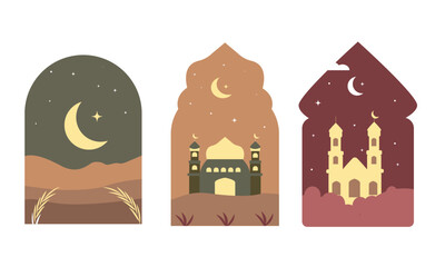 Ramadan Kareem islamic window set for web design. Vector illustration