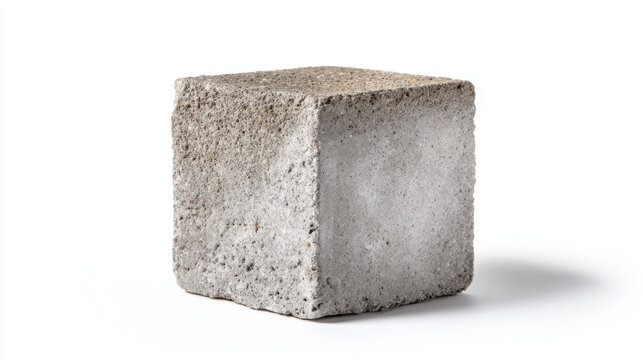 Concrete cube rough texture gray block minimal object isolated white construction material solid shape industrial design building element modern background Concrete cube with rough texture gray
