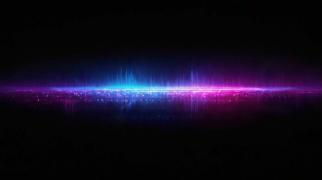 Harmonious Sound Waves: A vibrant, dynamic sound wave pulses with energy, its electric blue and radiant purple hues contrasting beautifully against the darkness.