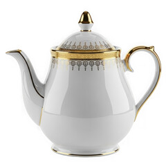 Fototapeta premium Luxurious white porcelain teapot with gold accents isolated on transparent background